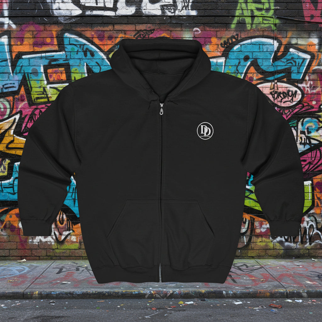 Black hoodie with a logo on the chest against a white background taqhid muslim streetweare gymwear apparel
