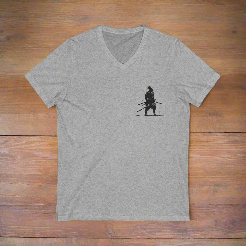 grey Warrior Spirit Unisex V-Neck Tee - Samarai Fighter Bold Design for Adventurers