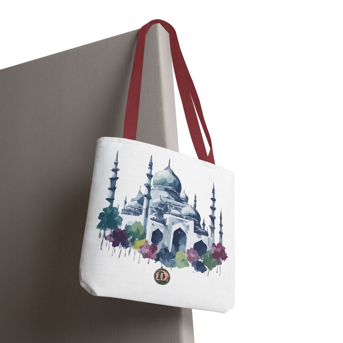 Watercolour Masjid Tote Bag - Artistic Shopping Bag for Travelers and Art Lovers