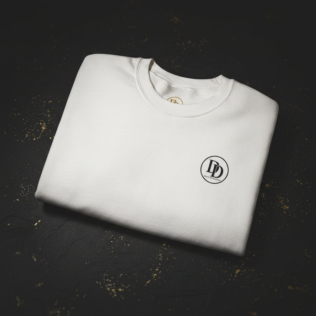 White sweatshirt with a black anchor emblem on a white background