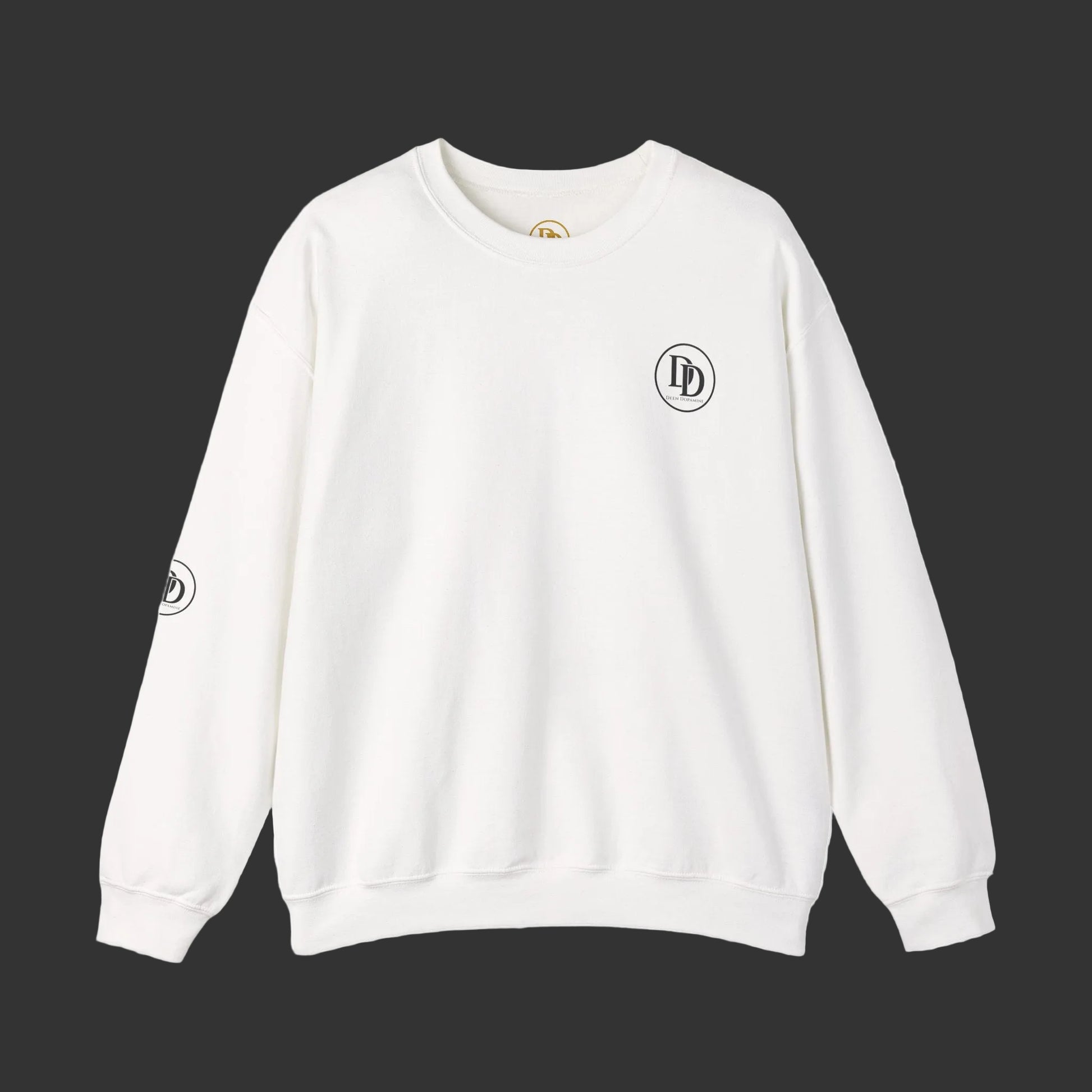 An off-white crewneck sweatshirt with a black circular 'DB' logo on the left chest and a smaller matching logo on the right sleeve, displayed on a clean white background.