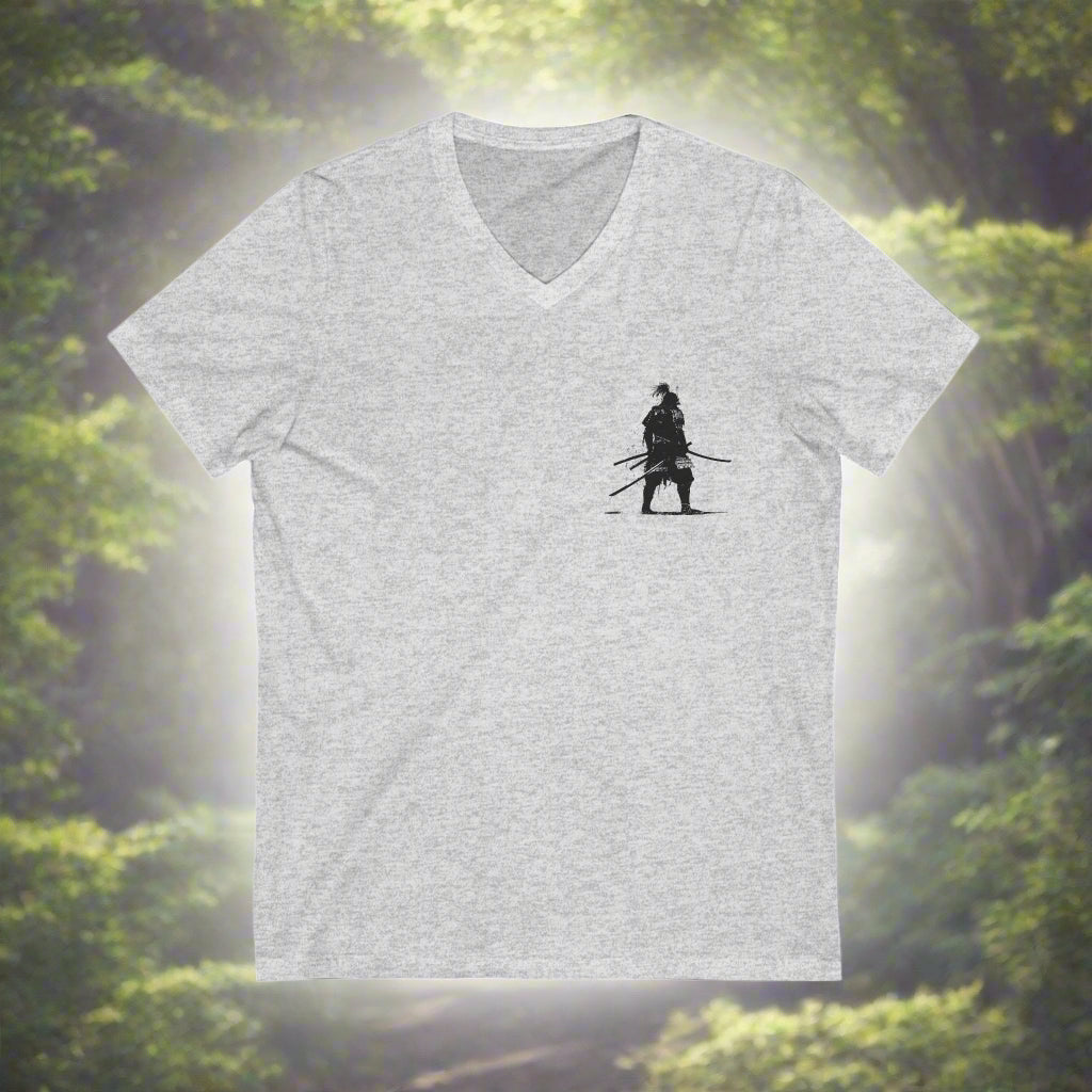 grey silver Red Warrior Spirit Unisex V-Neck Tee -  Samarai Fighter Bold Design for Adventurers