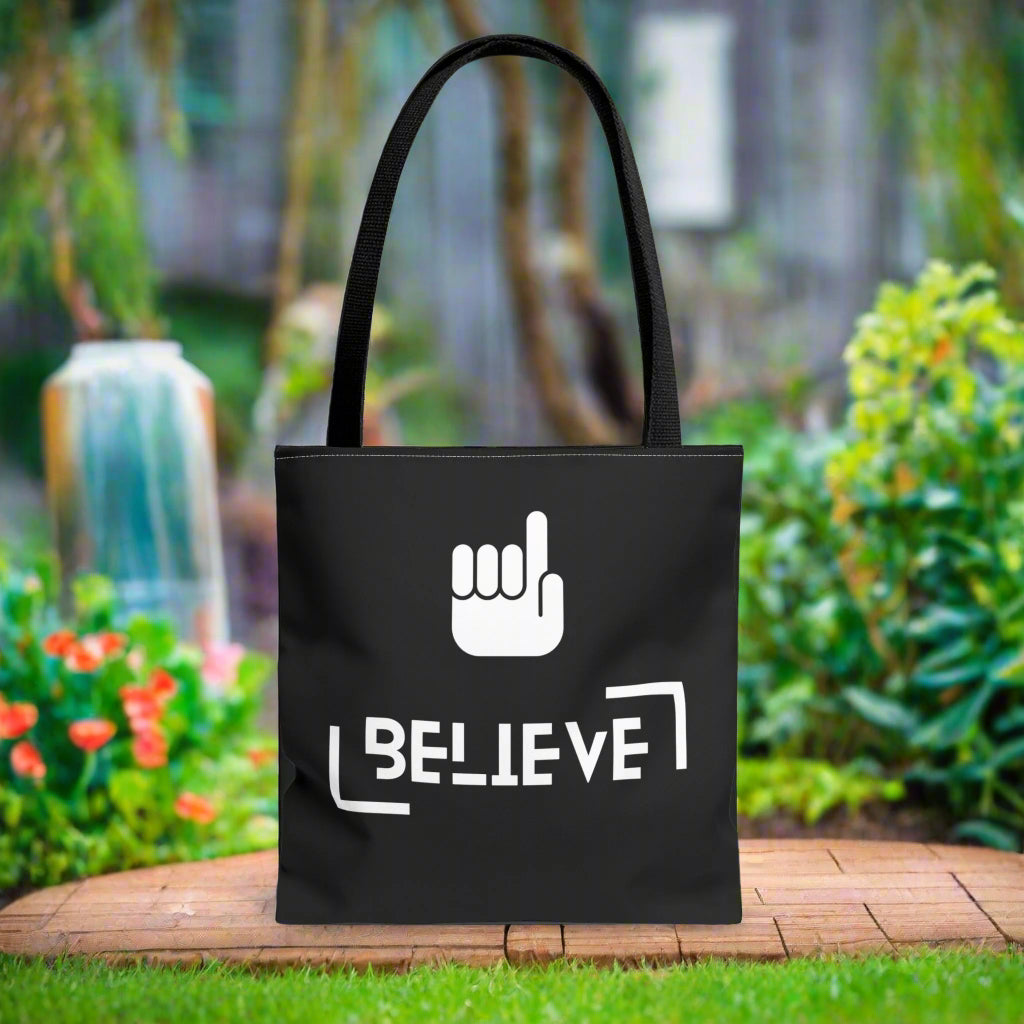 Women's Black White BELIEVE casual  tote bag