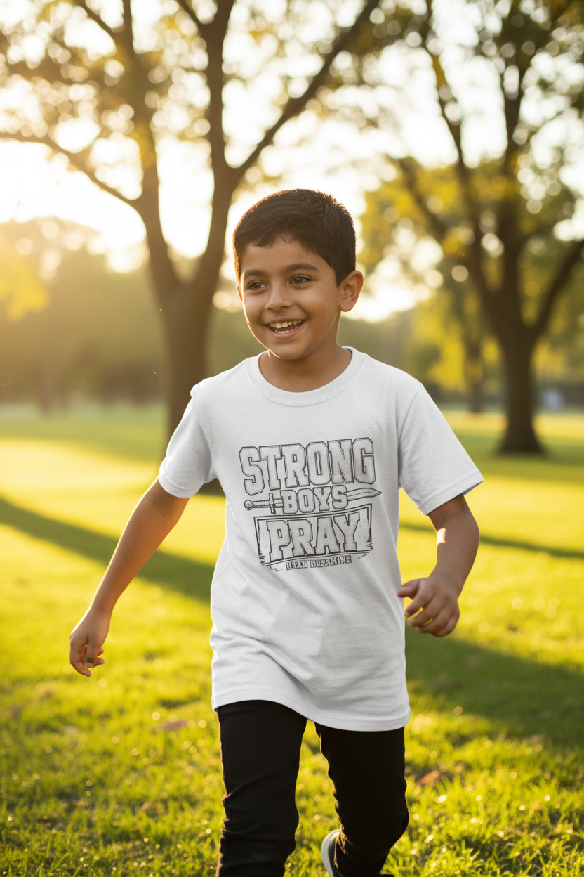 Strong Boys Pray — White Tee Outdoor Park
